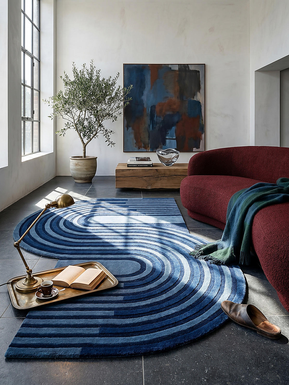 TEPPICH handgetuftet aus Wolle mit geometrischem S-förmigem Design und Hoch-Niedrig Flor Blau Shaped 150x240 - Blau, Textil (240/150cm) - KADIMA DESIGN