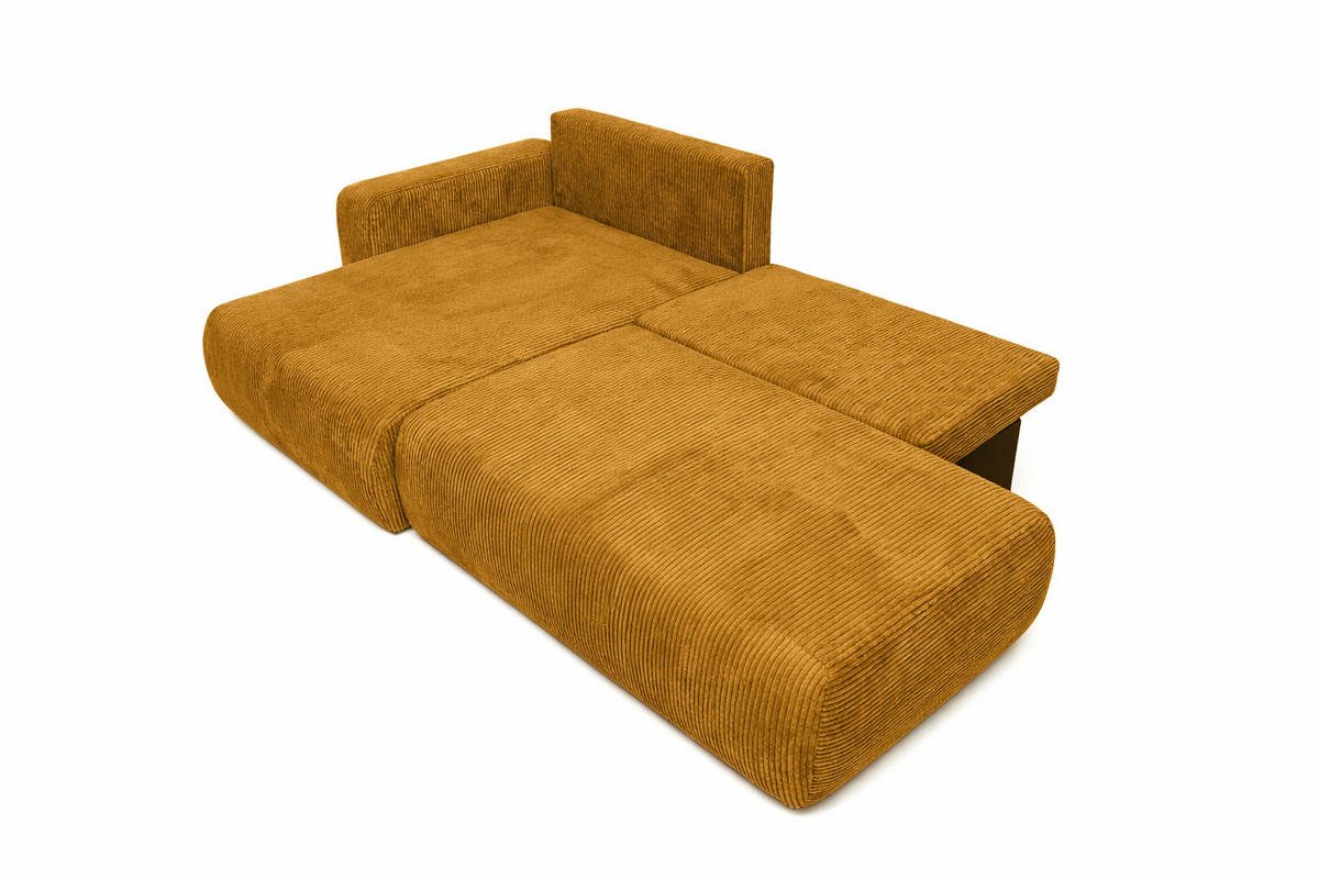 ECKSOFA Mit Schlaffunktion Und Bettkasten, Cordstoff Poso, Senffarbe, Links, OPEN XL - Gelb, Holz (262/145cm) - Kaiser Möbel
