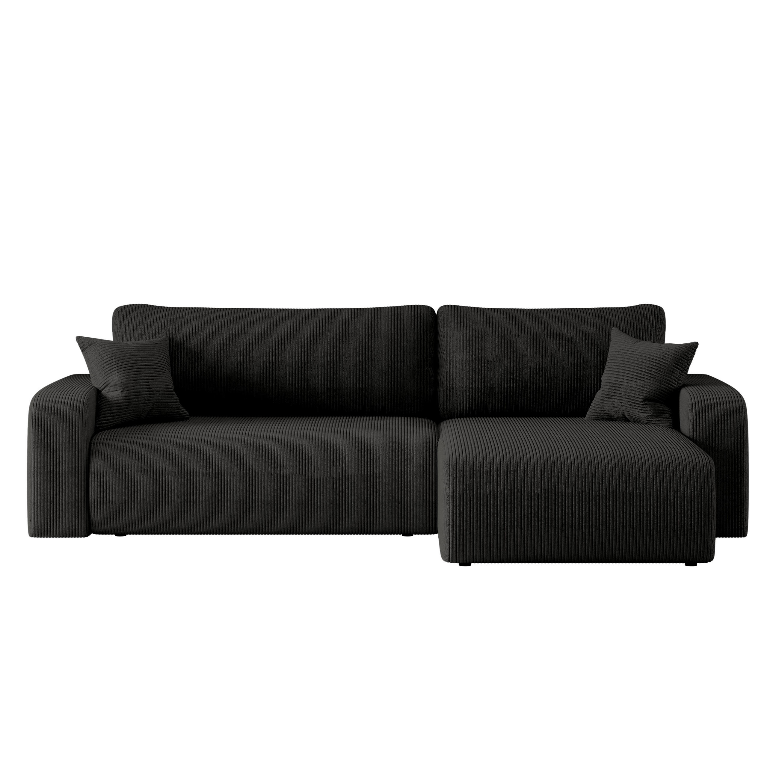 SCHLAFSOFA MILANO XL und bettkasten stoff Poso Dicker Cord Schwarz Rechts - Schwarz, Holz (274/82/145cm) - Kaiser Möbel
