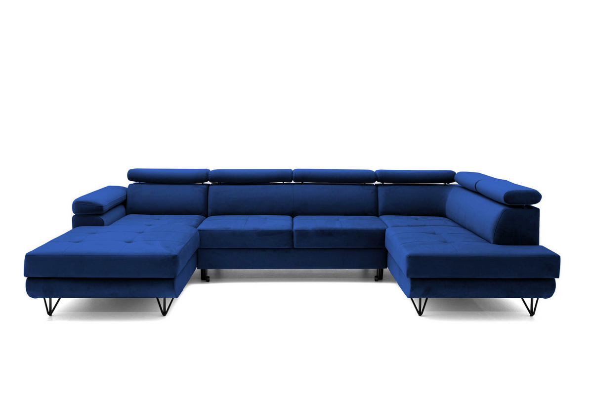 ECKSOFA U-Form JUNIOR U Rechts mit Schlaffunktion 128x254 Velours Blau - Blau/Schwarz, Holz/Textil (184/90/323cm) - Muffo