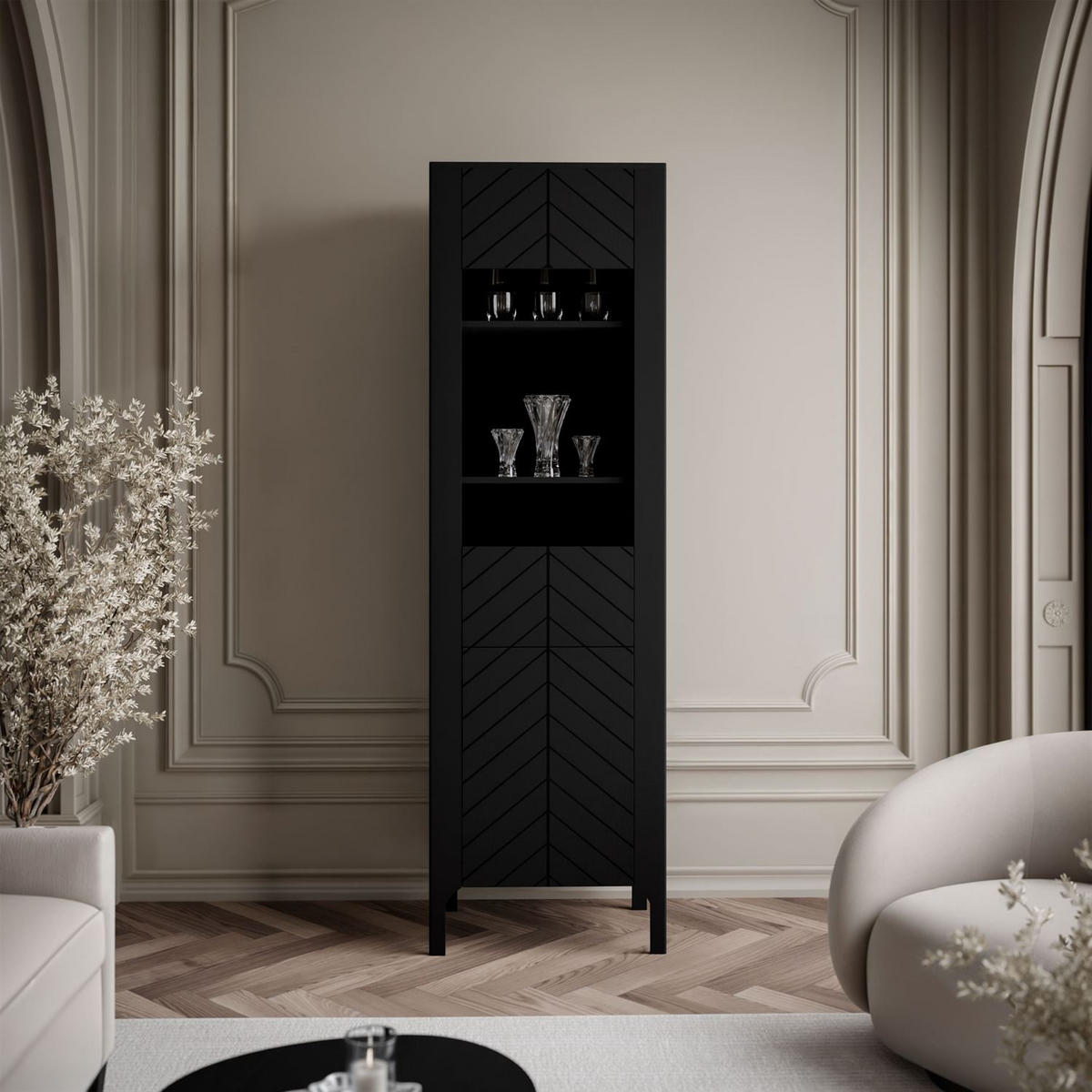 GLASVITRINE LUMI, Schwarz - Schwarz, Holzwerkstoff (60/197/41cm) - Lookway