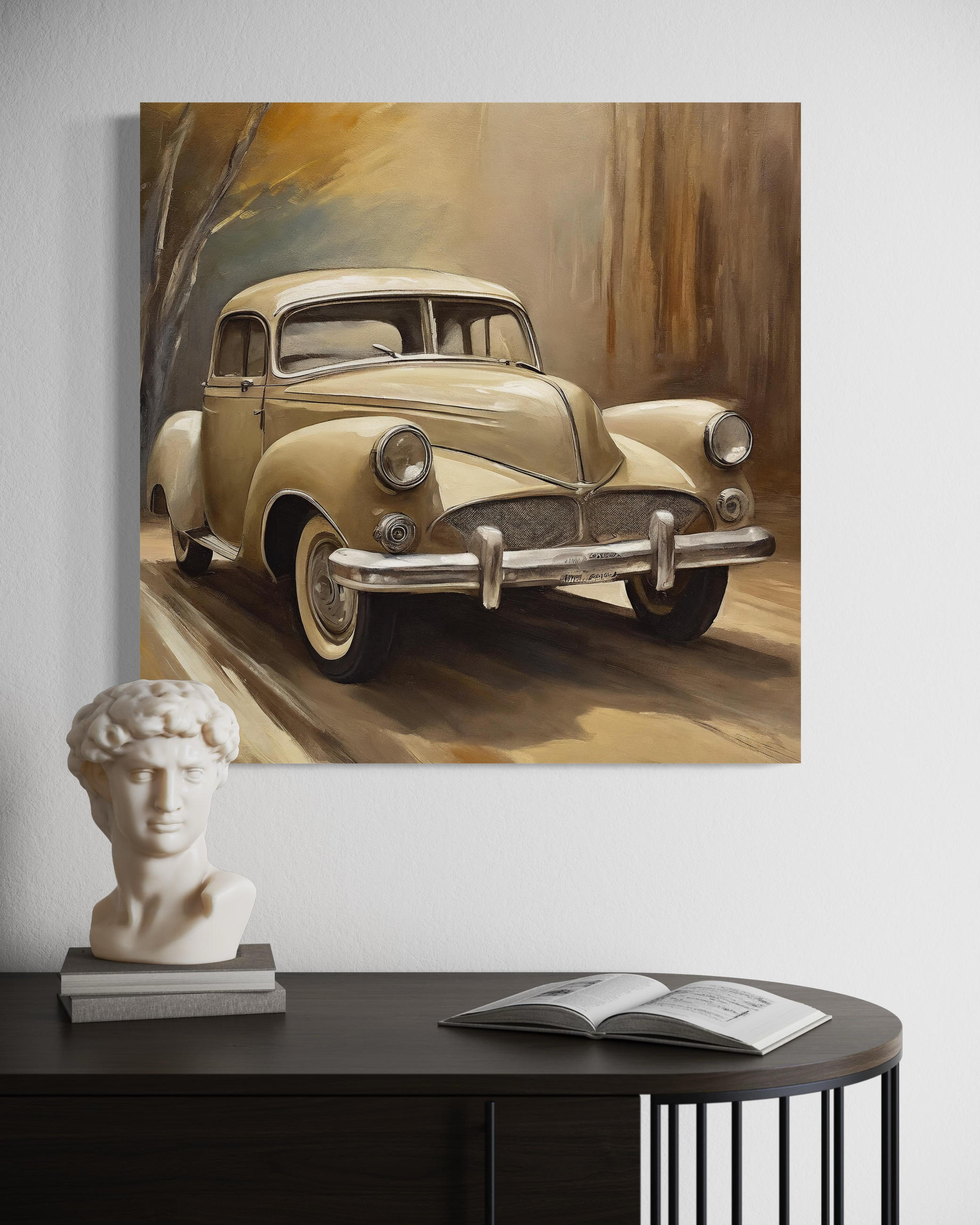 WANDBILD retro vintage auto - Beige, Textil (50/50cm) - Feeby