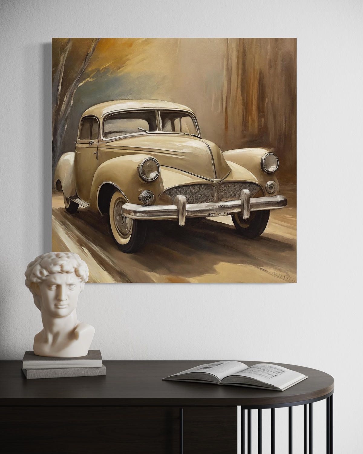 WANDBILD retro vintage auto - Beige, Textil (50/50cm) - Feeby