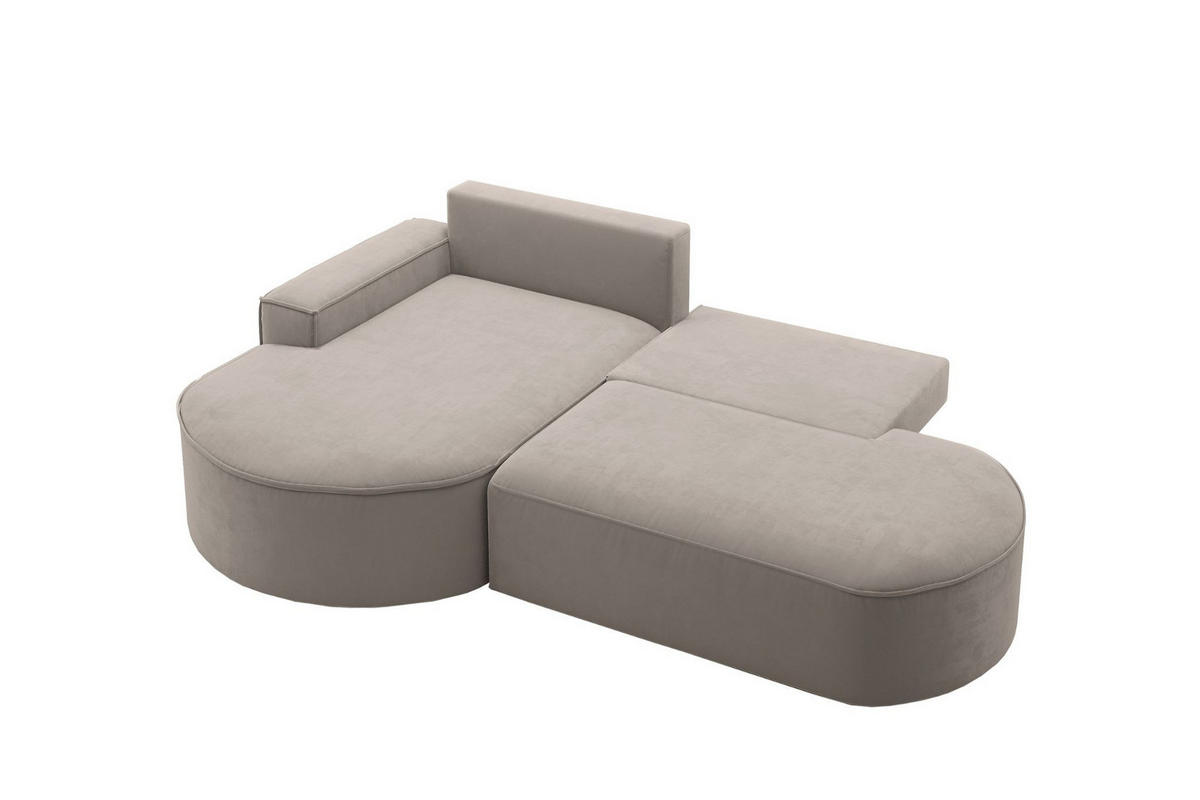 ECKSOFA mit Schlaffunktion und Bettkasten Modena Runden stoff Salvador Hellbeige Links - Creme, Holz/Textil (179/278cm) - Kaiser Möbel