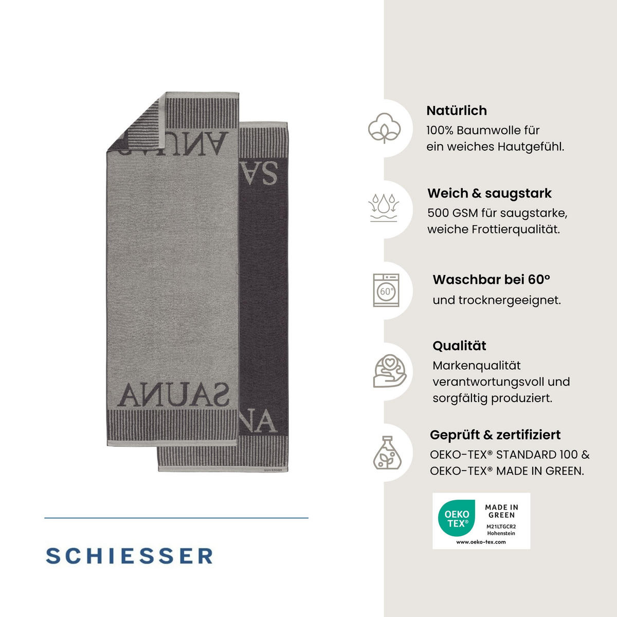 SAUNATUCH Rom - 75x200 cm - Dunkelgrau - Dunkelgrau, Textil (75/200cm) - SCHIESSER
