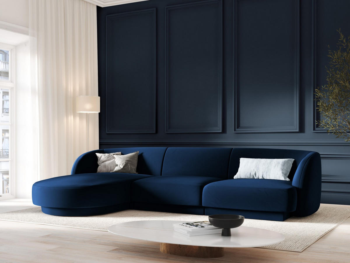 ECKSOFA links Miley aus Samt königsblau 4 Sitzplätze - Blau, Textil (156/255cm) - Micadoni