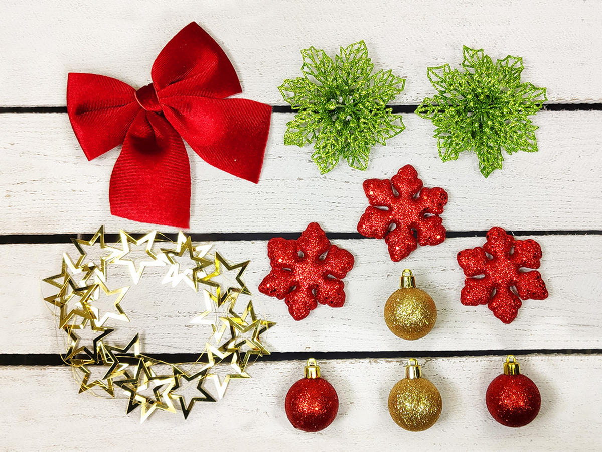 WEIHNACHTSORNAMENTE 12er-Set Ornamente rot mit Glitzer 4 cm - Rot, Kunststoff (4/4/4cm) - LAALU