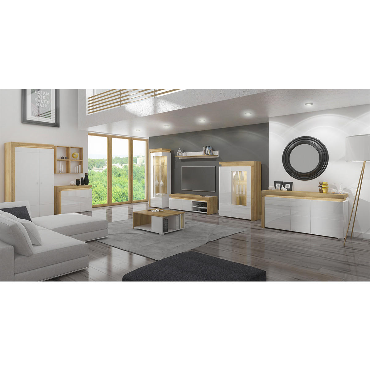 SIDEBOARD Teo Weiß und Holz - Weiß, Holzwerkstoff (158/82/43cm) - Petits-meubles