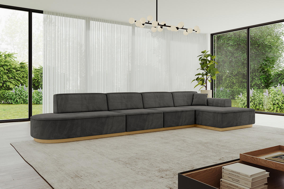 ECKSOFA Ottomane Rechts IREA-L3-v2 - 403x165x81 cm Dunkelgrau - Dunkelgrau, Holzwerkstoff/Textil (403/165cm) - ALTDECOR