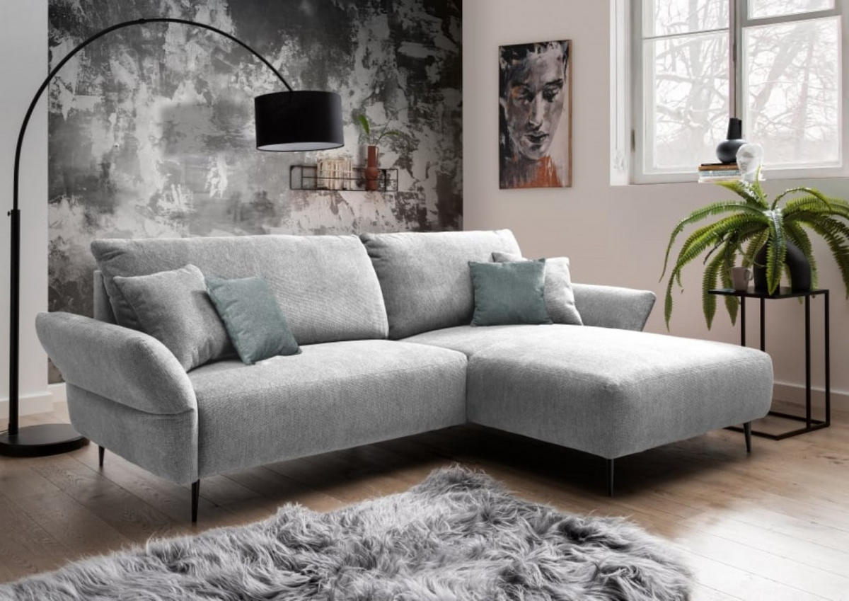 ECKSOFA mit verstellbare Armlehnen, beidseitig montierbar - Hellgrau/Schwarz, Textil/Metall (286/178cm) - myHomelando