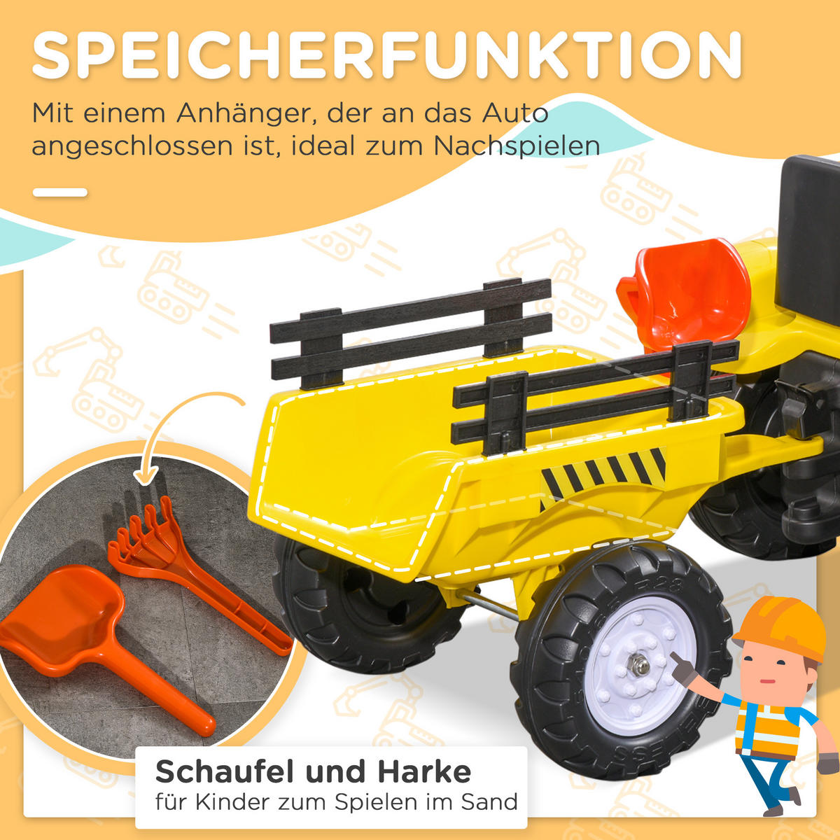 KINDER RUTSCHAUTO, Gelb, Eisen+ Kunststoff - Gelb, Metall (133/42/51cm) - HOMCOM