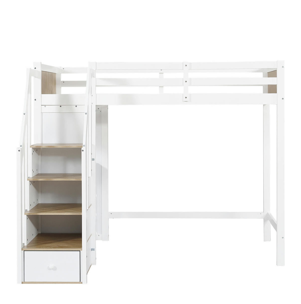 ETAGENBETT 90/200 cm Weiß/Natur mit Schreibtisch und Stauraumtreppe ohne Matratze - Weiß, Holz (90/200cm) - MIVRAY