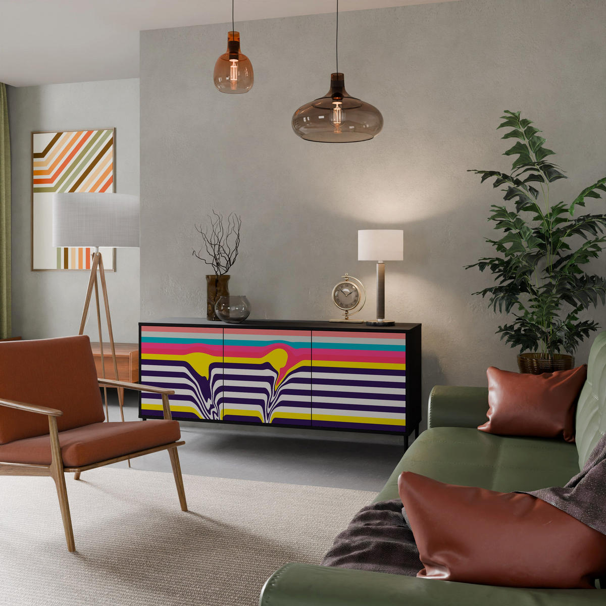 SIDEBOARD TONE COLLAPSE, Eicheneffekt, 164,5x42x77,5 cm, 3 Türen - Eichefarben/Buchefarben, Holzwerkstoff/Buchenholz (164.5/77.5/42cm) - SpaceRebels