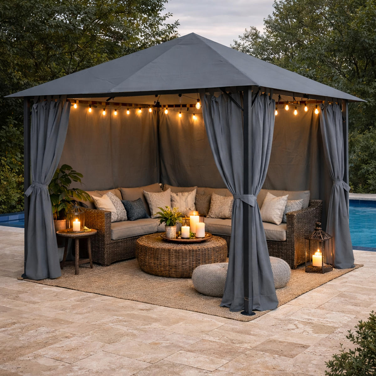 PAVILLON Nizza 3x3m Grau inkl. Seitenwand Set - Grau, Metall (300/263/300cm) - QUICK STAR