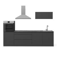 KÜCHENZEILE R-Line, Anthrazit/Anthrazit, 280 cm Arbeitsplatte Satin - Anthrazit, Holzwerkstoff (280/143/60cm) - Vicco
