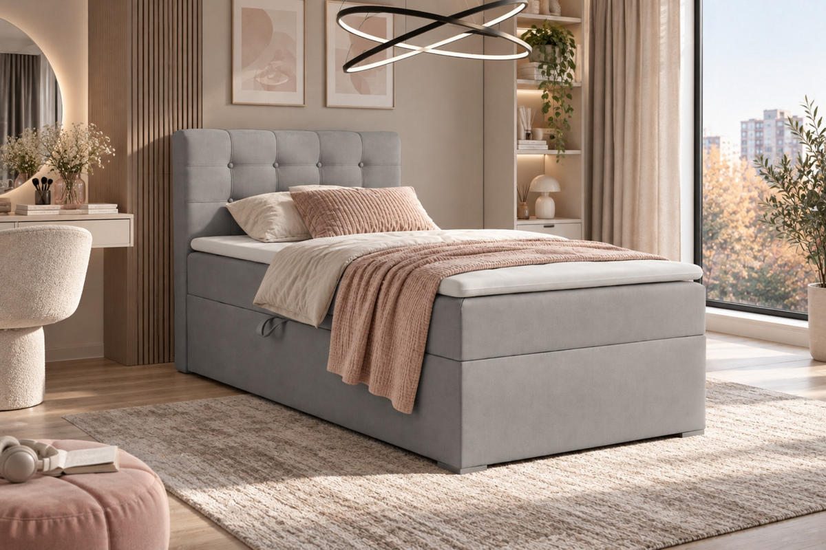 BOXBETT JUNG 3 90/200 Hellgrau H3 Öffnung rechts - Hellgrau, Holz/Holzwerkstoff (90/200cm) - Deine Möbel 24