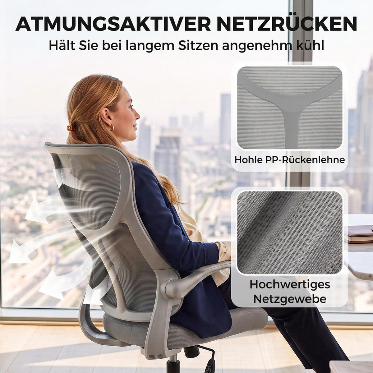 BÜROSTUHL Sperrholz Polypropylen Grau - Grau, Kunststoff/Textil (69.5/120/64cm) - HOMCOM