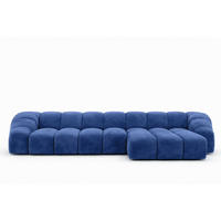 ECKSOFA Modulare L-Form, Veloursstoff Bluvel, Tintenblau, Rechts, CROISSANT XL - Blau, Holz (340/190cm) - Kaiser Möbel