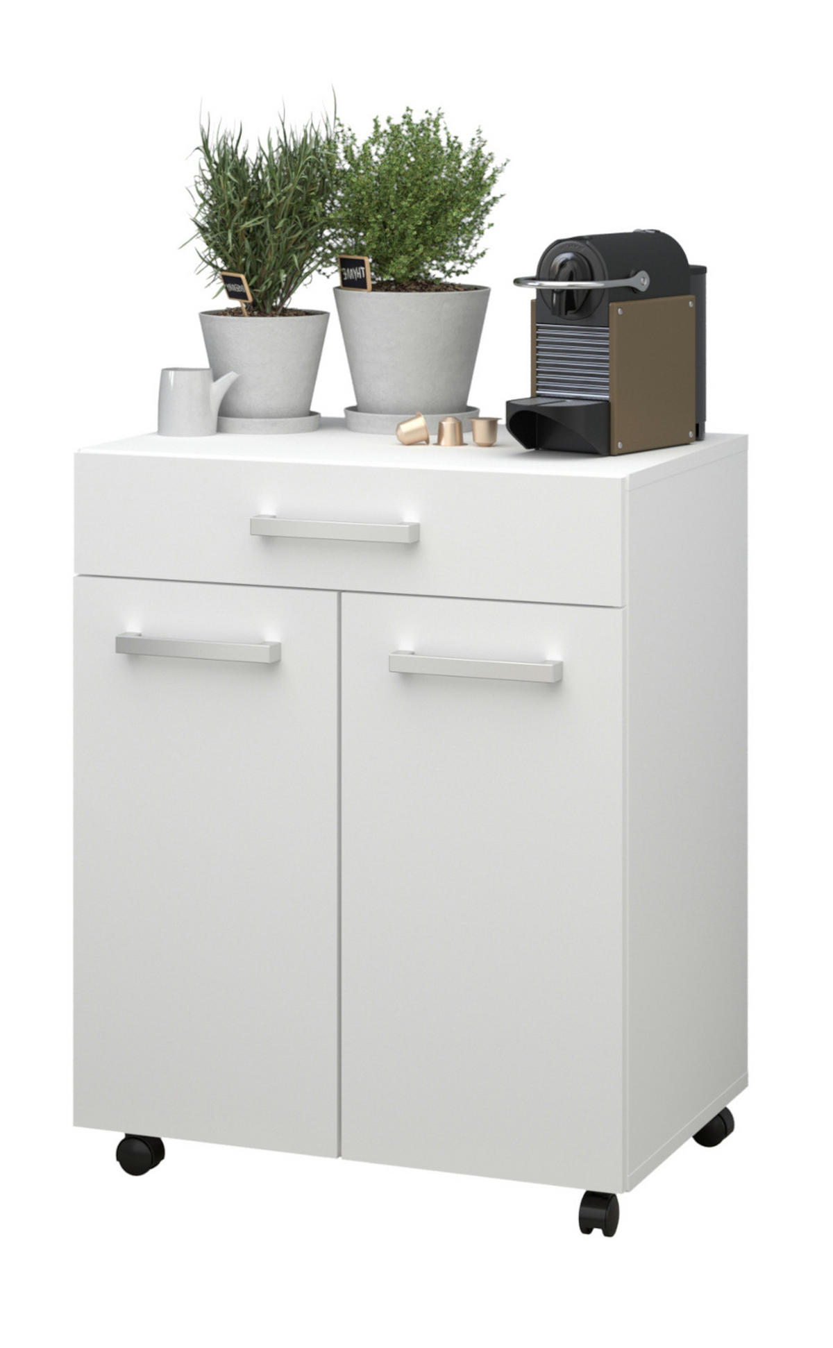 MINIKÜCHE Set 2-teilig weiß mit Buffet und Küchenschrank - Silberfarben/Weiß, Holz/Holzwerkstoff (150/177/43cm) - Parisot Meuble