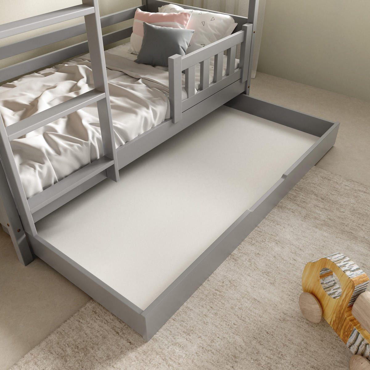 ETAGENBETT ELENA mit Bettkasten 80x160 cm Hellgrau - Hellgrau, Holz (80/160cm) - MASSENO