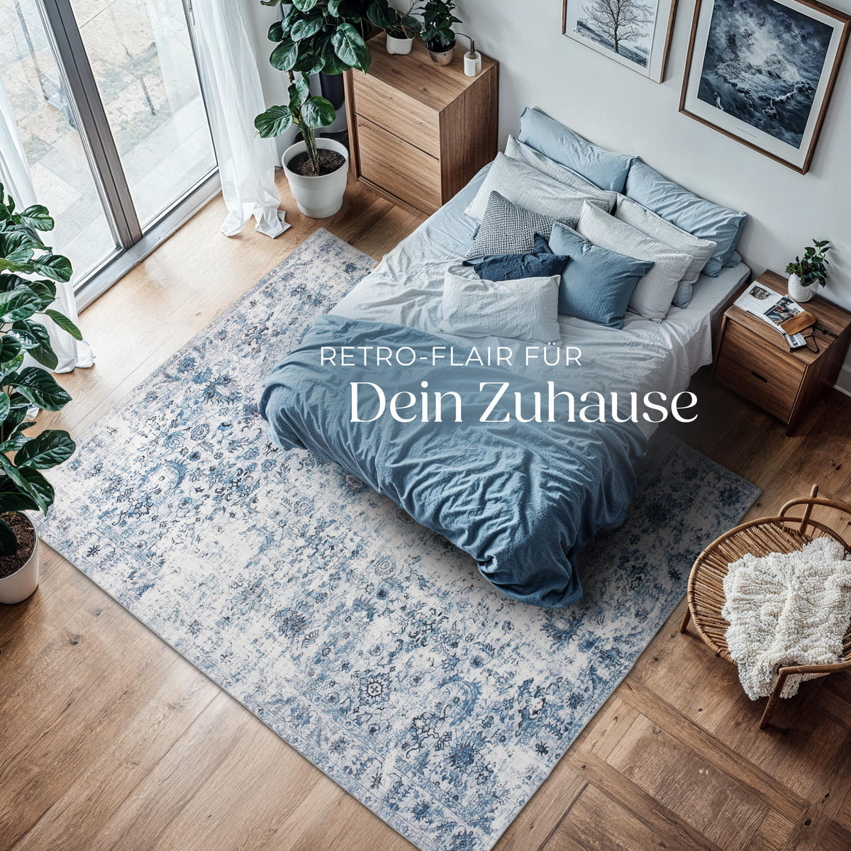 TEPPICH Vintage Design Amara,rutschfeste Unterseite,blau - Blau, Kunststoff (200/274cm) - tectake