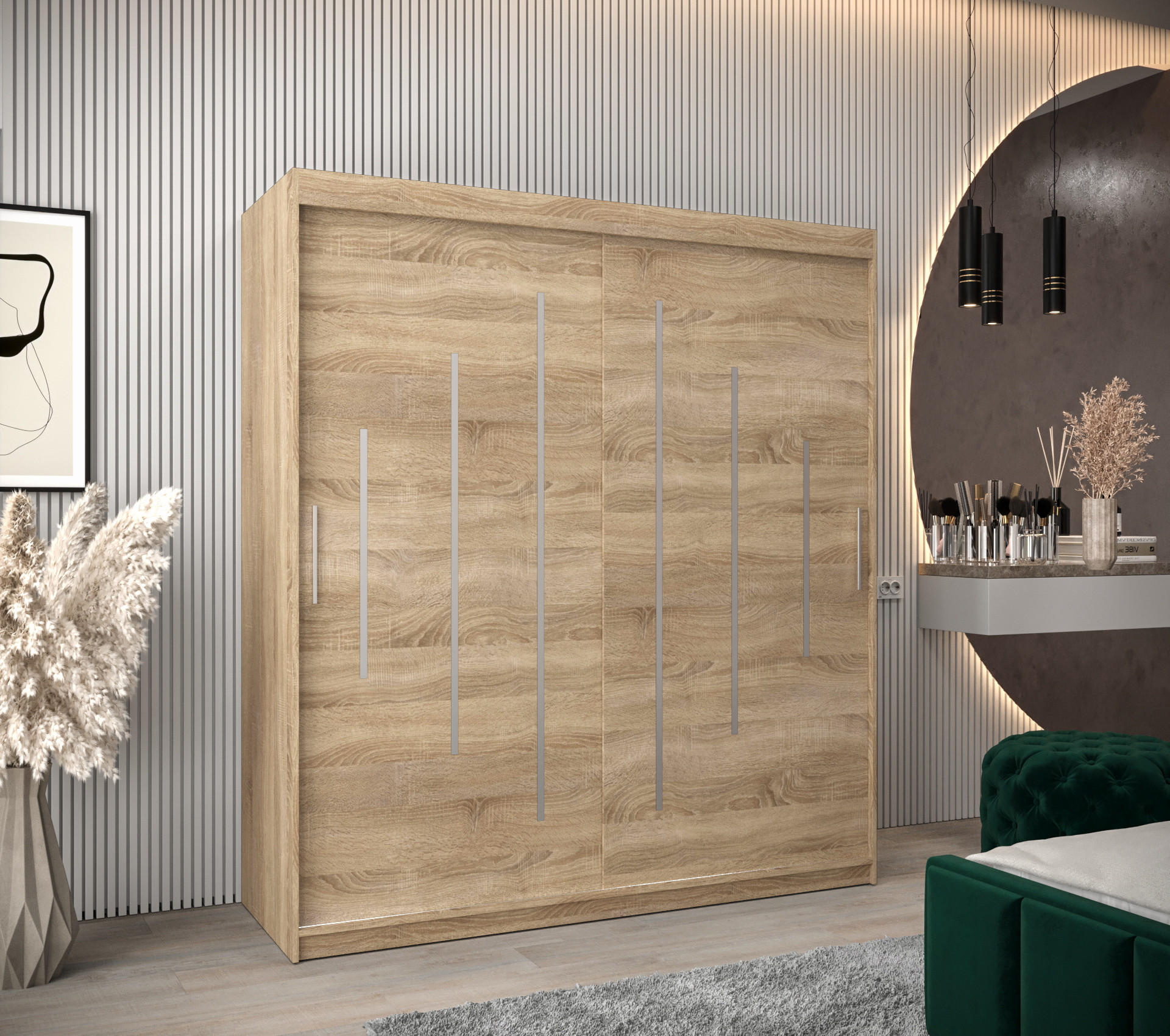 SCHWEBETÜRENSCHRANK 200/180/62 2-türig - Silberfarben/Sonoma Eiche, Holz/Kunststoff (180/200/62cm) - Abiks Möbel