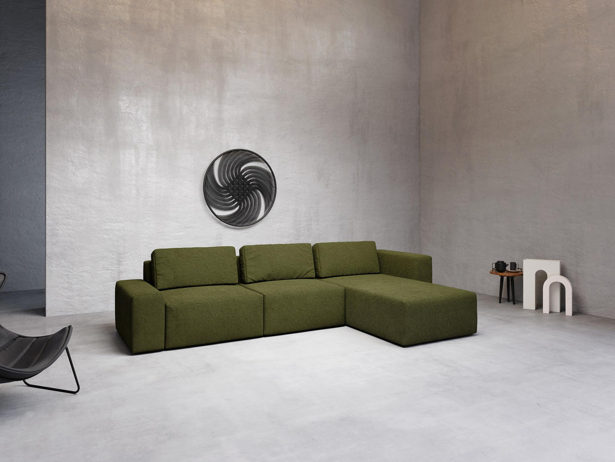 ECKSOFA L Form Arkleton Grün 360/180/93 cm Rechts Bequem & Modern - Schwarz/Olivgrün, Kunststoff/Textil (360/180cm) - AX Living