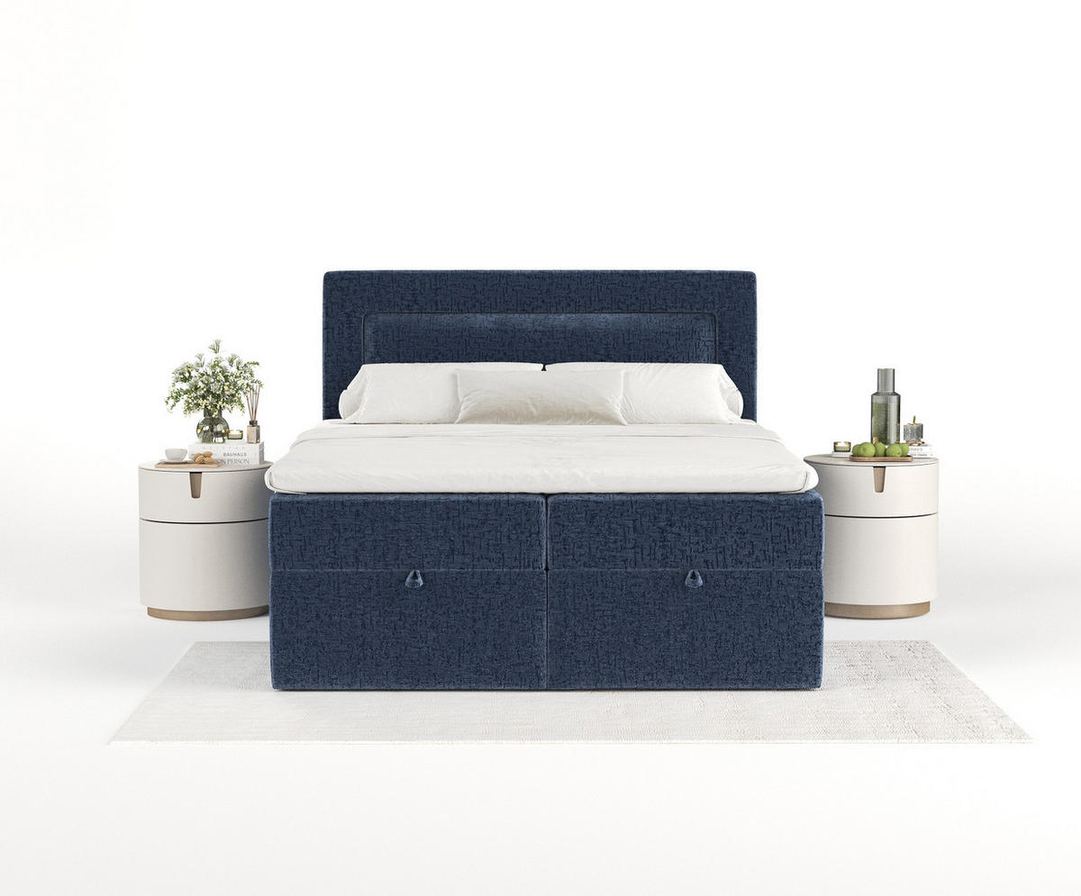 BOXBETT Palmera Marineblau 180/200 cm - Schwarz/Dunkelblau, Holz/Holzwerkstoff (180/200cm) - Maison de Reve