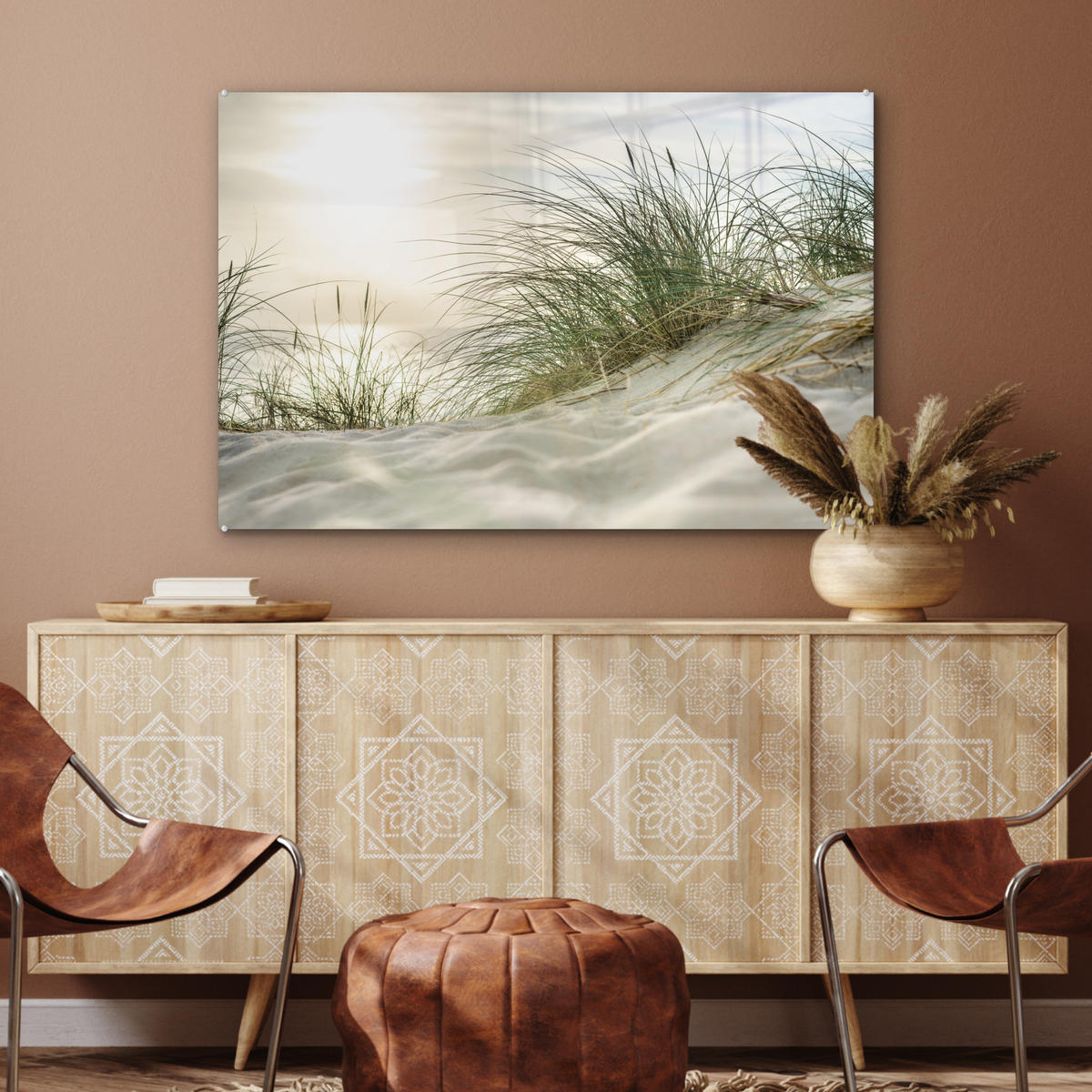 ACRYLGLASBILD Dünen - Strand - Schlewswig-Holstein - Wattenmeer 120x80 cm - Creme, Glas (120/80cm) - MuchoWow