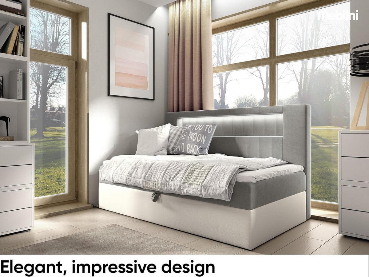 KINDERBETT GARETH 2 - Weiß/Grau, Holzwerkstoff (91/201cm) - Meblini