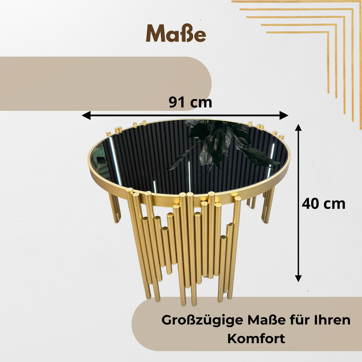 DESIGNER-COUCHTISCH Rund – Skulpturales Design trifft maßgefertigte Handwerkskunst - Goldfarben, Metall (91/91/45cm) - Fortisline