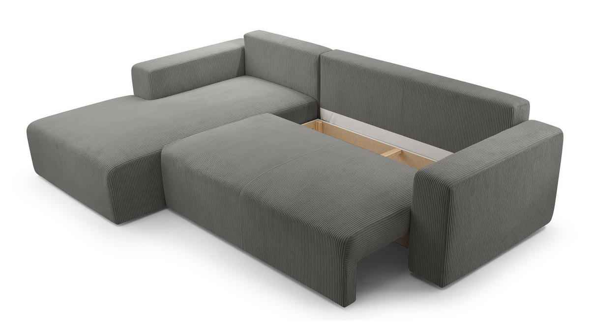 ECKSOFA L Form Catea Grau 279/145/84 cm Links mit Schlaffunktion - Schwarz/Grau, Kunststoff/Textil (145/279cm) - AX Living