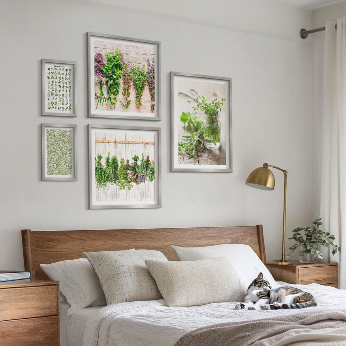 BILDER SET 5er Set - 50x50 cm & 20x30 cm & 40x60 cm Silberner Rahmen - Getrocknete Kräuter für die Küche - Silberfarben, Kunststoff (40/60cm) - TULUP