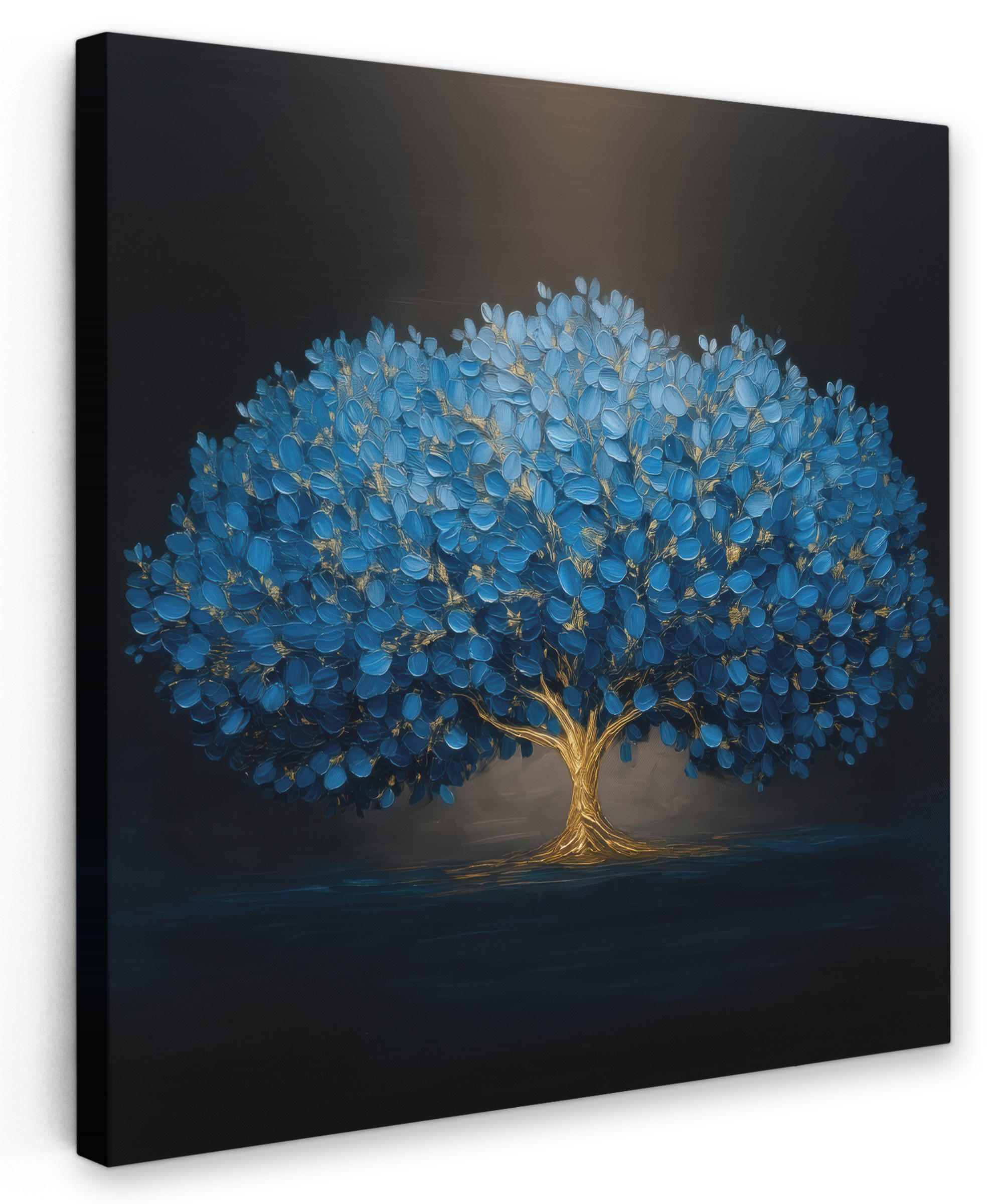 LEINWANDBILD Baum - Blau - Blätter - Pinselstriche Deko Wohnzimmer 20x20 cm - Blau, Textil (20/20cm) - MuchoWow