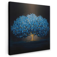 LEINWANDBILD Baum - Blau - Blätter - Pinselstriche Deko Groß 90x90 cm - Blau, Textil (90/90cm) - MuchoWow
