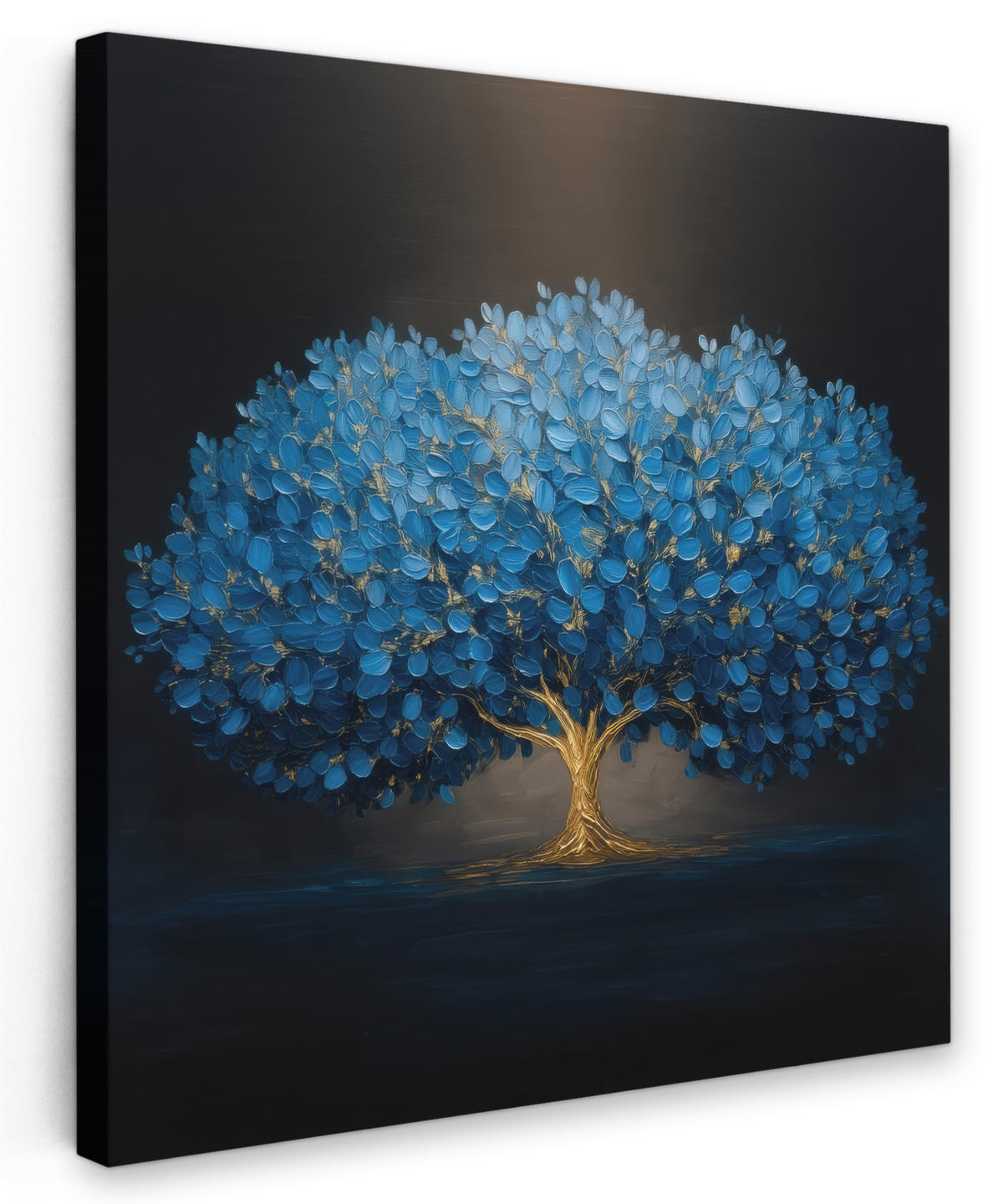 LEINWANDBILD Baum - Blau - Blätter - Pinselstriche Deko Groß 90x90 cm - Blau, Textil (90/90cm) - MuchoWow