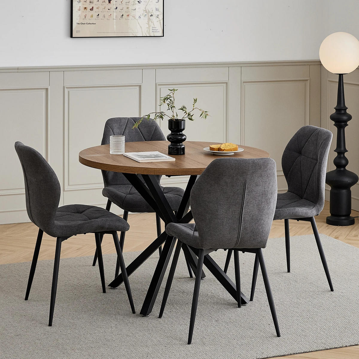 ESSZIMMERSTUHL Leinenstoff Gepolstert Metallbeine Grau 4-teilig - Grau, Textil (48/84/41cm)