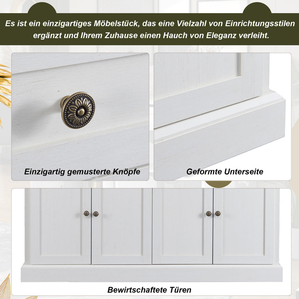 SIDEBOARD 150/40/86 cm mit 4 Türen, 2 Schubladen und verstellbaren Einlegeböden, Weiß/Naturholz - Naturfarben, Holzwerkstoff (150/86/40cm) - Redom