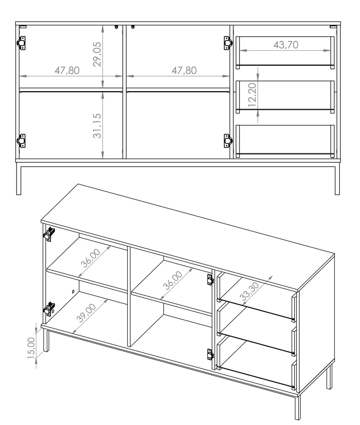 SIDEBOARD Queba 2T 3S Weiß 150/80/41 cm – mit Schubladen und viel Stauraum - Schwarz/Weiß, Holzwerkstoff (150/80/41cm) - AX Living