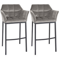 BARHOCKER 2er Set Samt Grau - Schwarz/Grau, Textil (64/110/48cm) - CLP