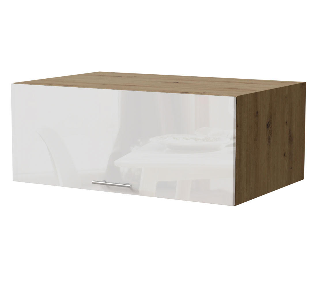 Feldmann-Wohnen Aufsatzschrank Weiß Hochglanz, Eiche Artisan 90x36x59 cm