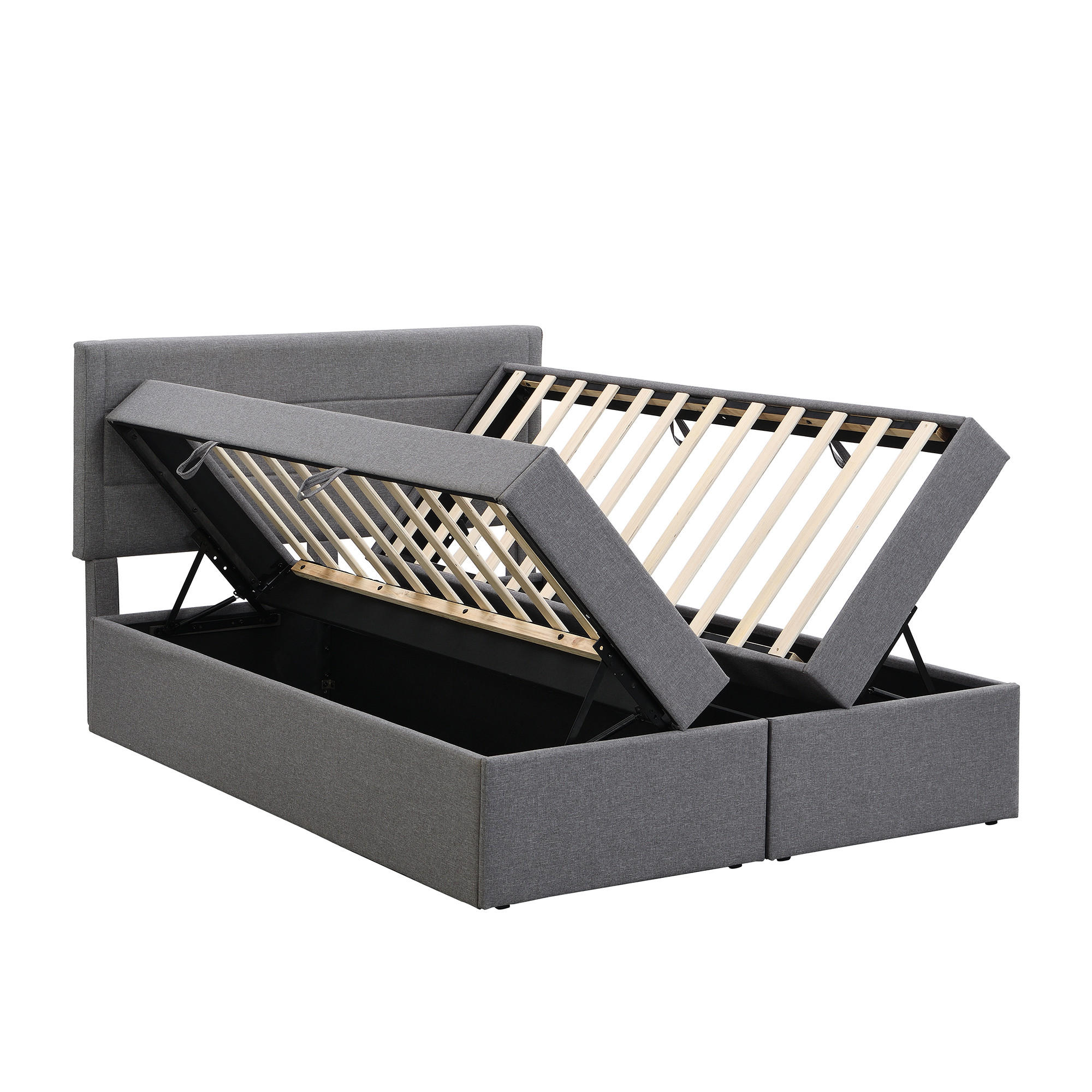 POLSTERBETT 140x200cm Grau Doppelbett Metallrahmen Stauraum - Grau, Holz (140/200cm) - FLIEKS