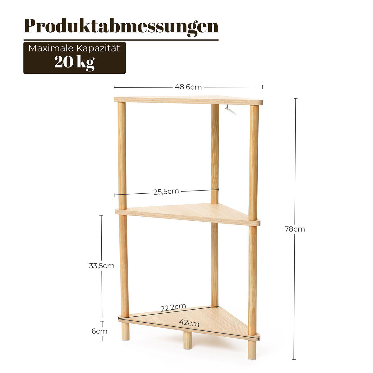 ECKREGAL mit 3 Ablagen - Alteiche, Holz (35/77.5/35cm) - Hometopia