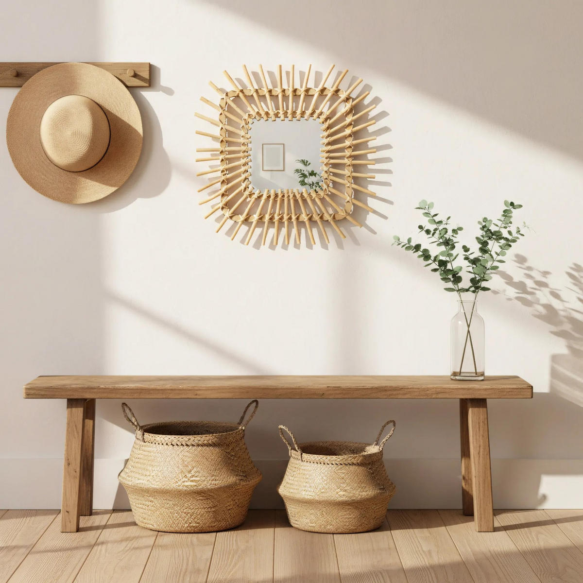 BOHO-WANDSPIEGEL Rea 45cm Qdj071 - Beige, Glas (45/2.5/45cm) - REA