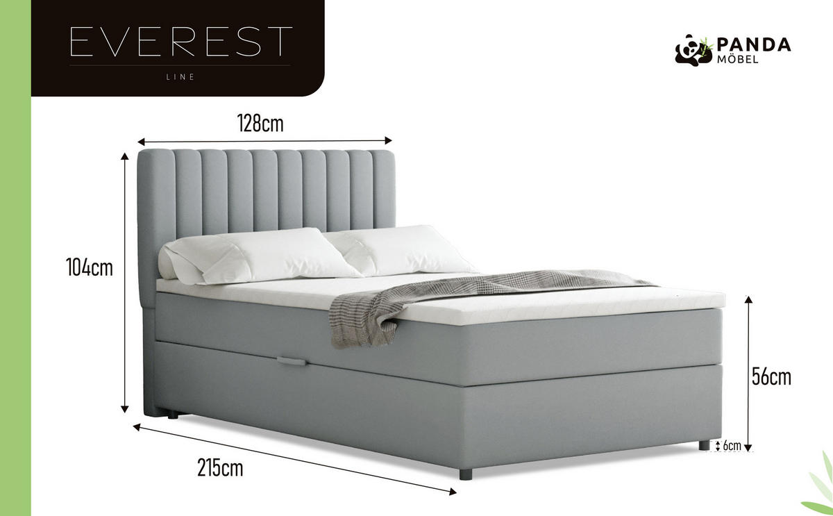 BOXBETT Everest 120 x 200 cm Einzelbett mit hochwertiger Bonell-Matratze und Topper - Hellgrau, Holz (120/200cm) - Panda Möbel