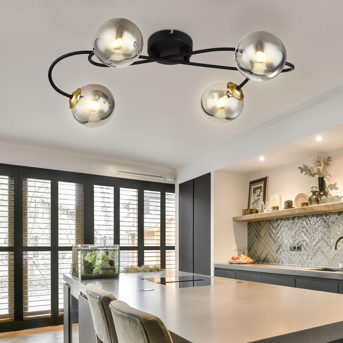 DECKENLEUCHTE Metall Glas Grau - Grau, Glas (52.5/30/15cm) - Globo Lighting