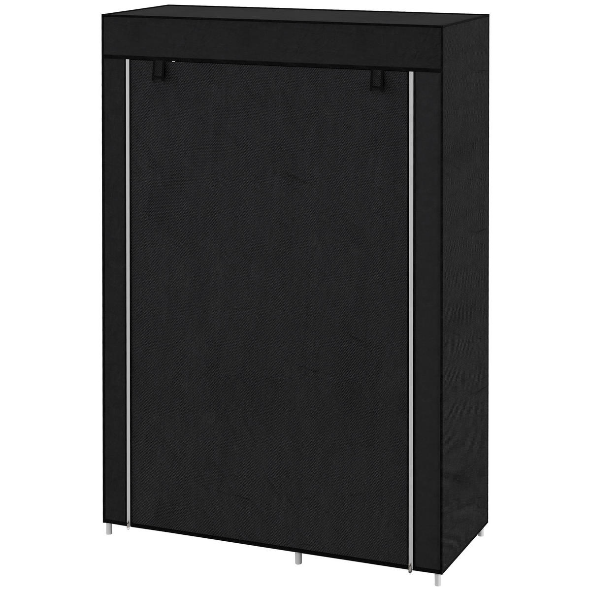 STOFFSCHRANK mit 6 Regalen und 1 Kleiderstange, faltbarer Kleiderschrank als Aufbewahrungslösung, Schwarz - Schwarz, Metall (103/162.5/43cm)