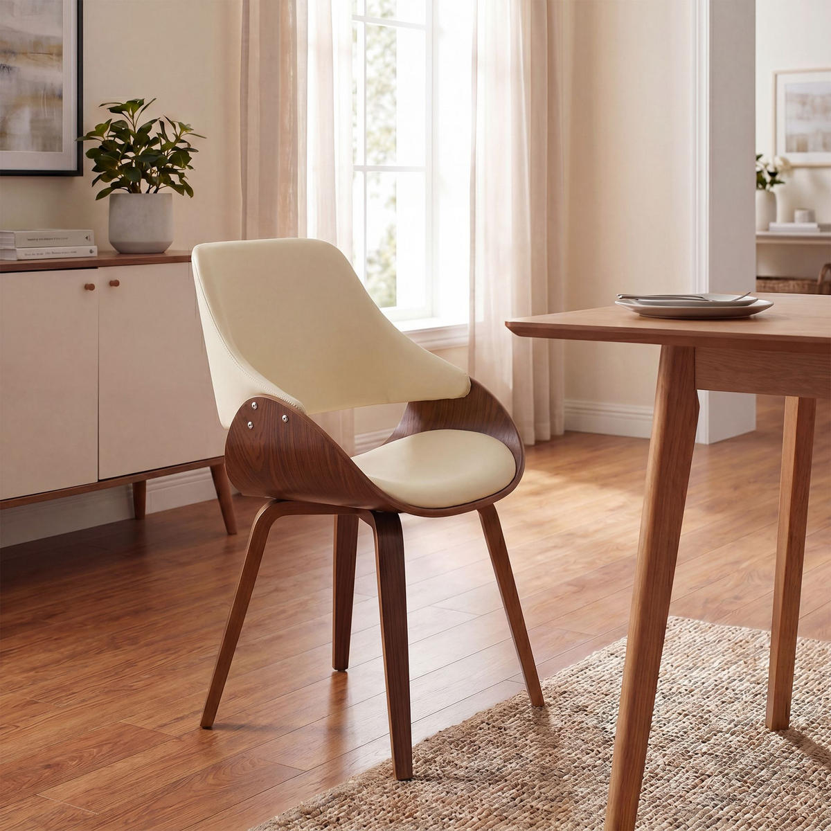 ESSZIMMERSTUHL Lederlook Walnuss/Creme - Walnussfarben/Creme, Holz/Textil (52/86/54cm) - CLP