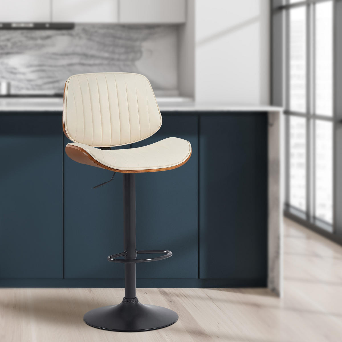 BARHOCKER Lederlook walnuss/creme - Walnussfarben/Creme, Textil/Metall (50/94/50cm) - CLP