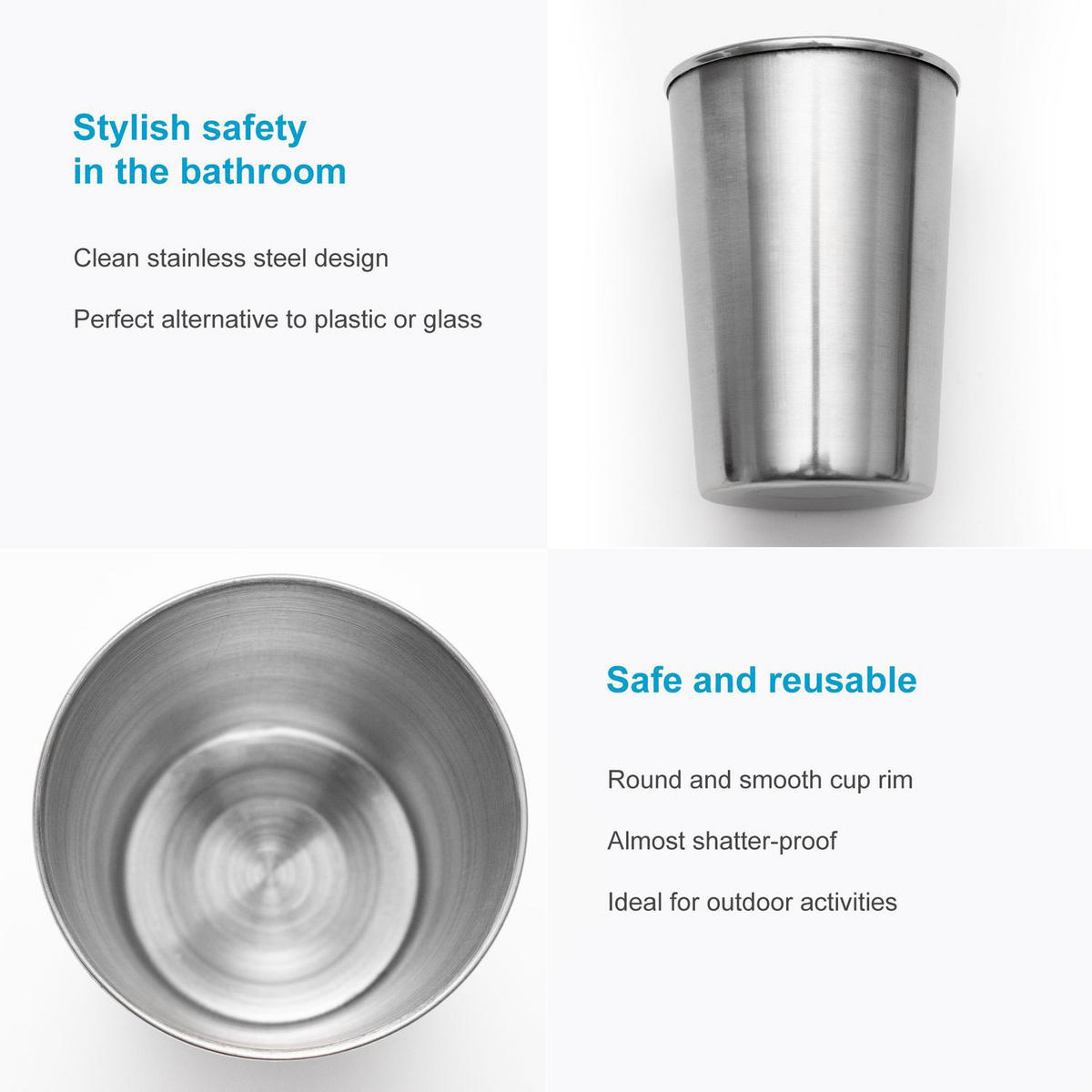 CAMPING BECHER SET Edelstahl - Silberfarben, Metall (0.17L) - Intirilife